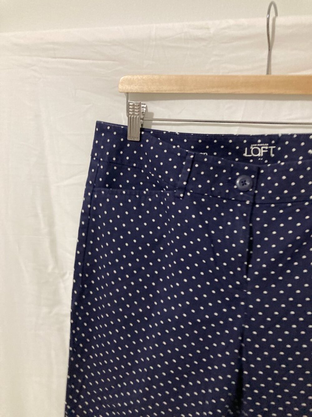 Loft Womens 10 Original Crop Blue Polka Dot Classic Prep Summer Chic Comfort - Picture 4 of 10